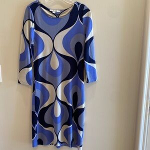 Boden crew neck 3/4 sleeve shift dress bold lavender blue grey size 6R
